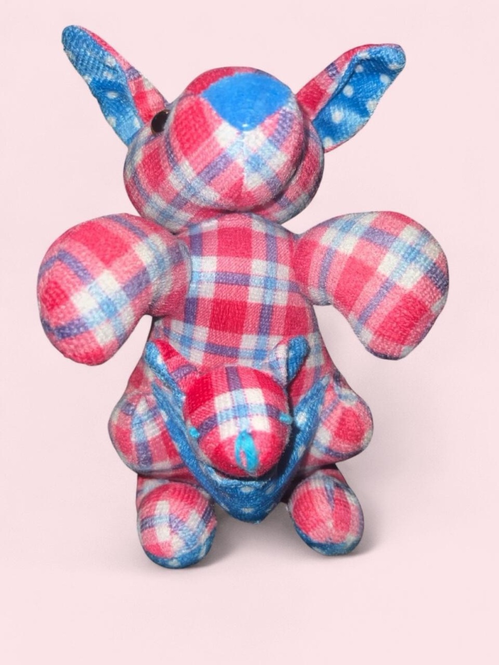 Pink and Blue Plaid Plush Kangaroo